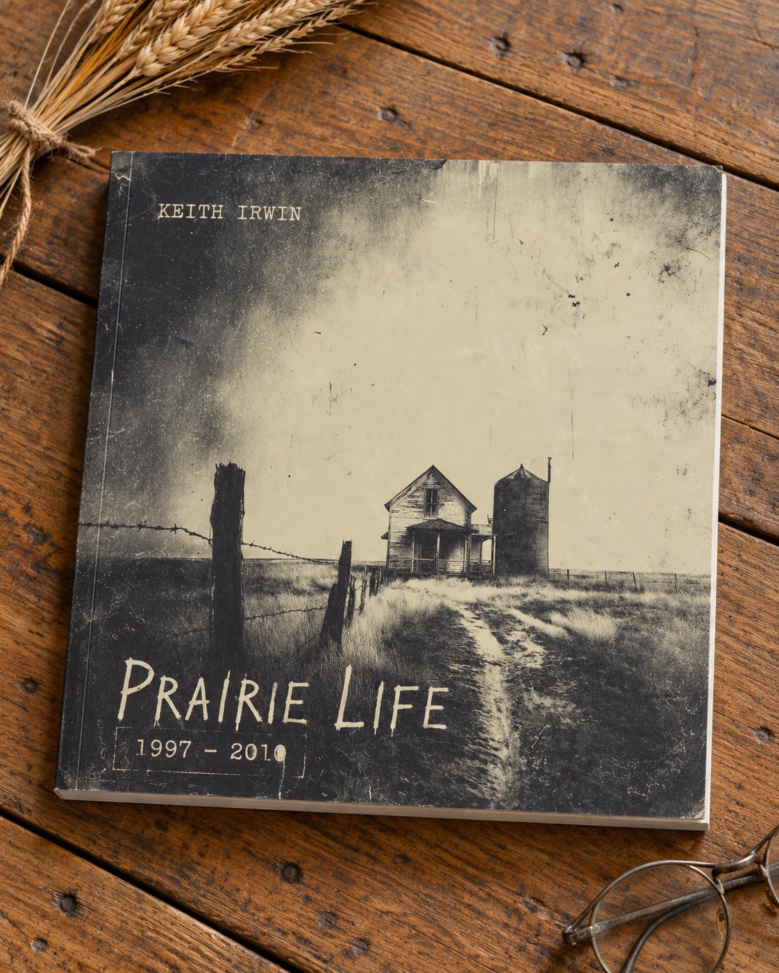 The printed Prairie Life book resting on a wooden table